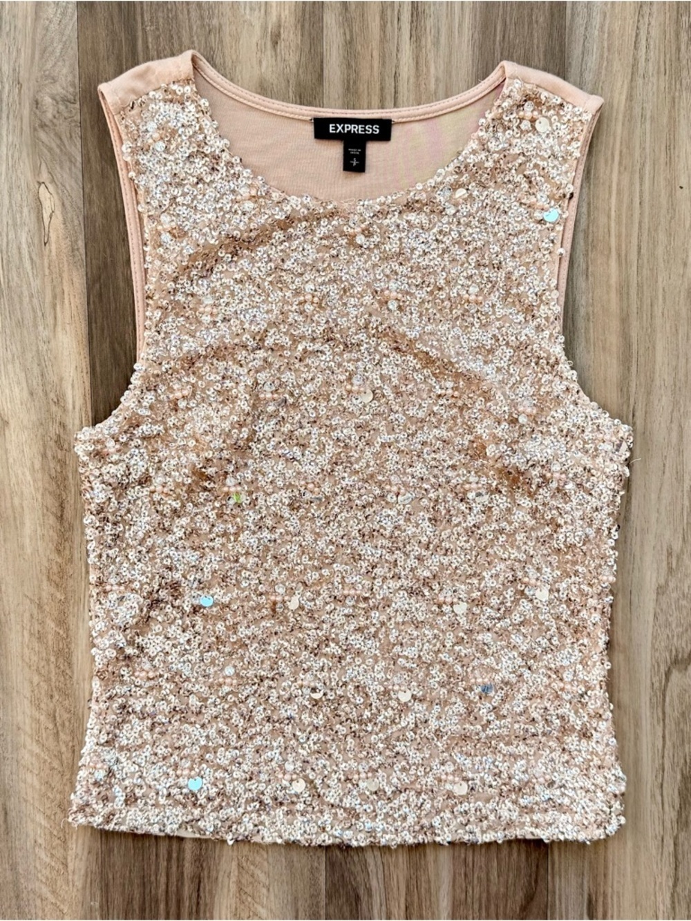 EXPRESS Pink Sequined Sleeveless Top Size S